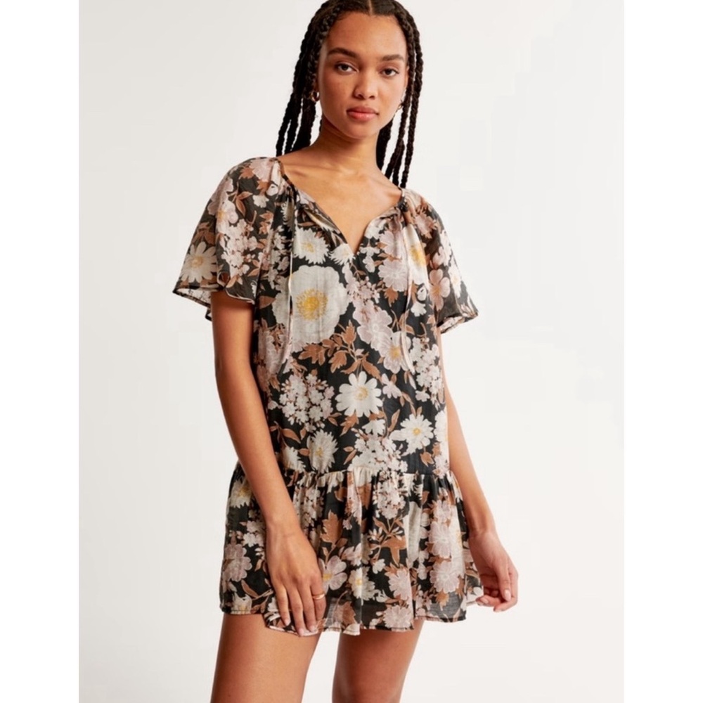 Abercrombie & Fitch Woman Floral Babydoll Flutter Ruffle Mini Dress MEDIUM